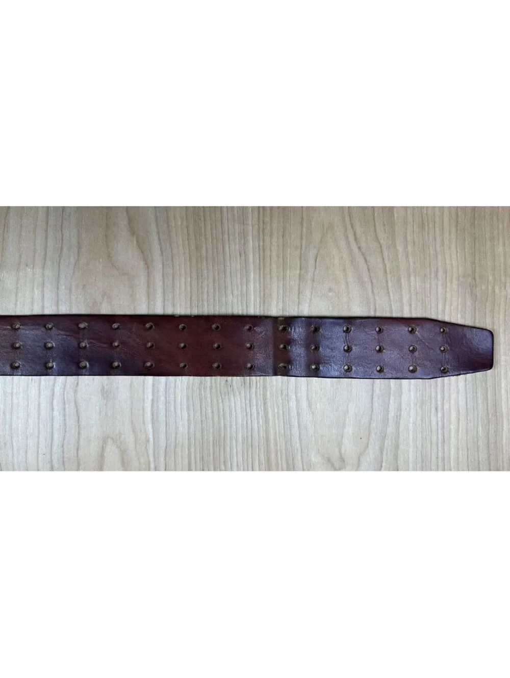 Vintage 80s Triple Prong Leather Belt heavy duty utility 1-7/8